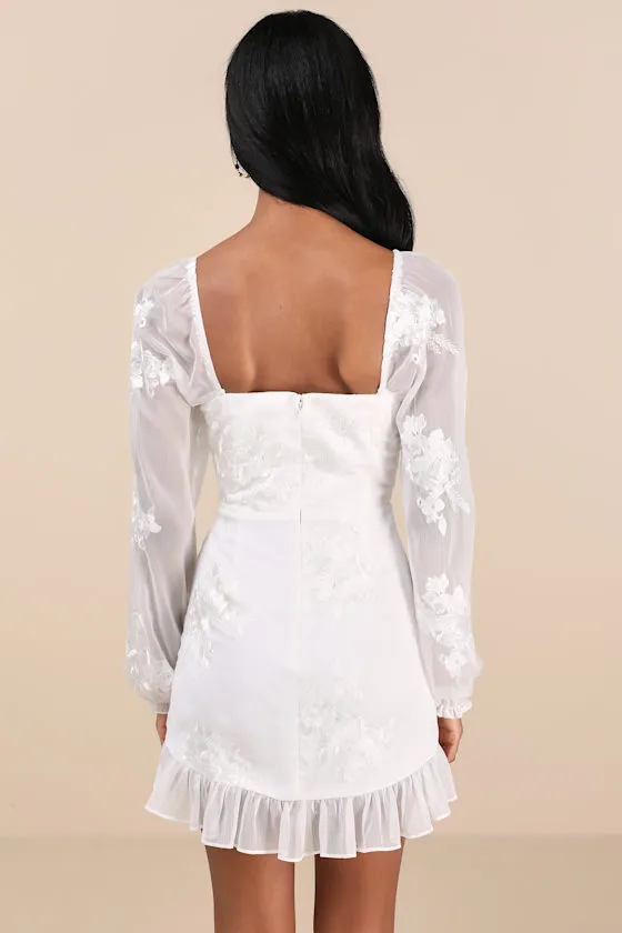 Flora White Embroidered Long Sleeve Mini Dress sold by Lulus product image thumbnail 3