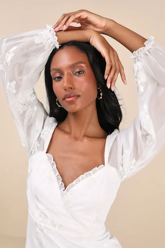 Flora White Embroidered Long Sleeve Mini Dress sold by Lulus product image thumbnail 4