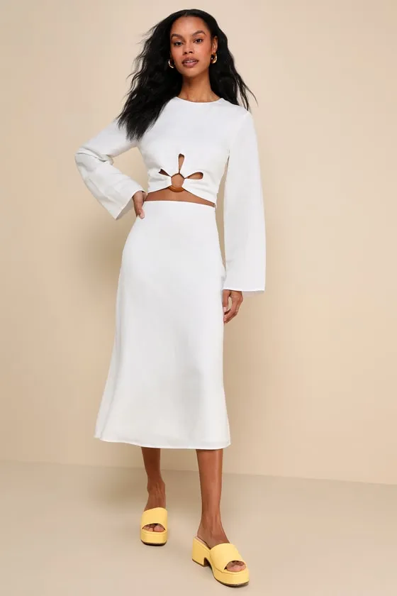 Effortless Vacay White Linen High-Waisted Midi Skirt sold by Lulus