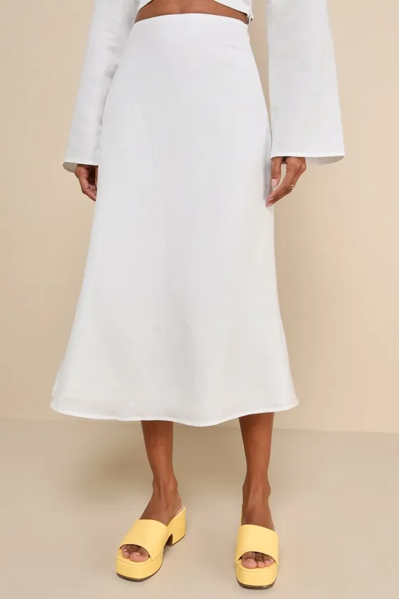 Effortless Vacay White Linen High-Waisted Midi Skirt sold by Lulus product image thumbnail 2