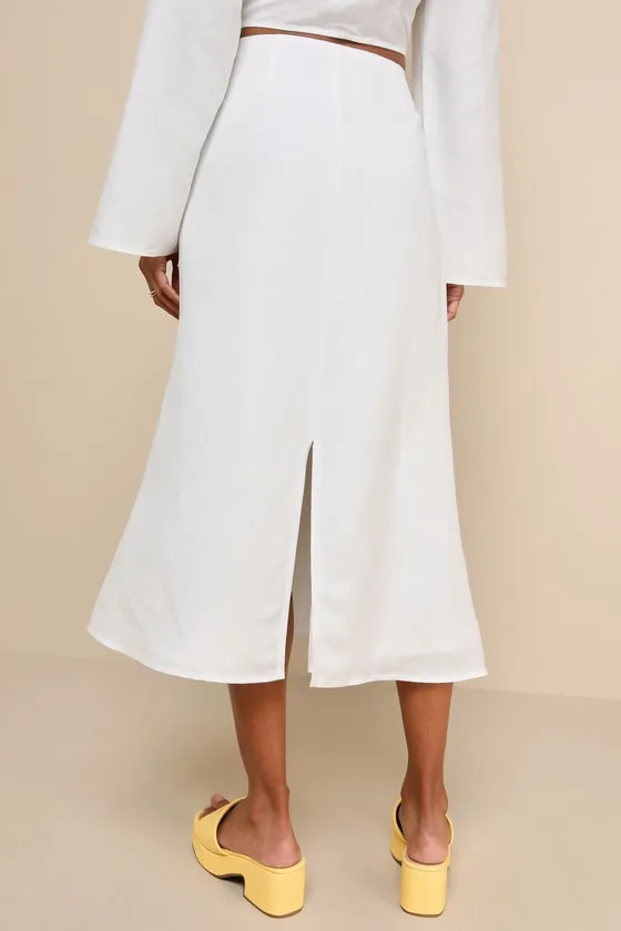 Effortless Vacay White Linen High-Waisted Midi Skirt sold by Lulus product image thumbnail 3