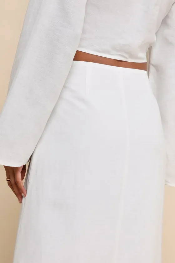 Effortless Vacay White Linen High-Waisted Midi Skirt sold by Lulus product image thumbnail 4