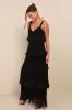 Elegant Nature Black Pleated Sleeveless Tiered Maxi Dress sold by Lulus