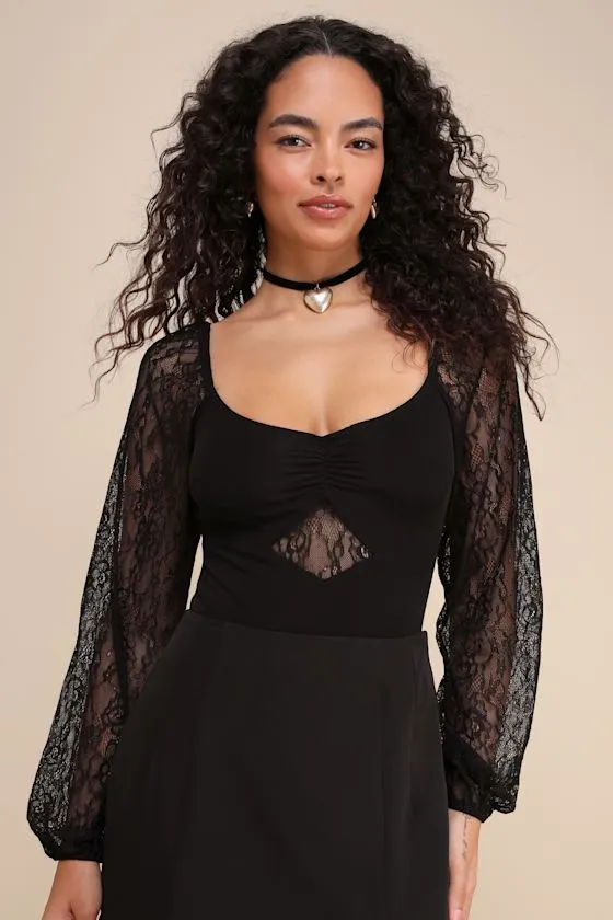 Sultry Spirit Black Mesh Lace Long Sleeve Bodysuit sold by Lulus product image thumbnail 2