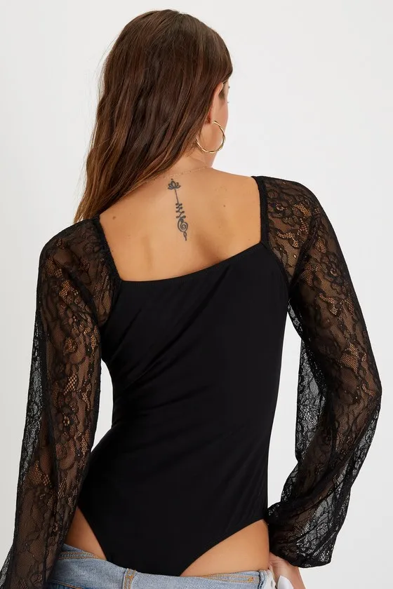 Sultry Spirit Black Mesh Lace Long Sleeve Bodysuit sold by Lulus product image thumbnail 4