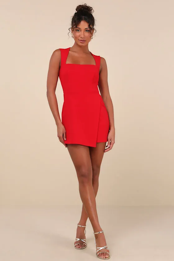 Enticing Endeavors Red Square Neck Sleeveless Skort Romper sold by Lulus product image thumbnail 2