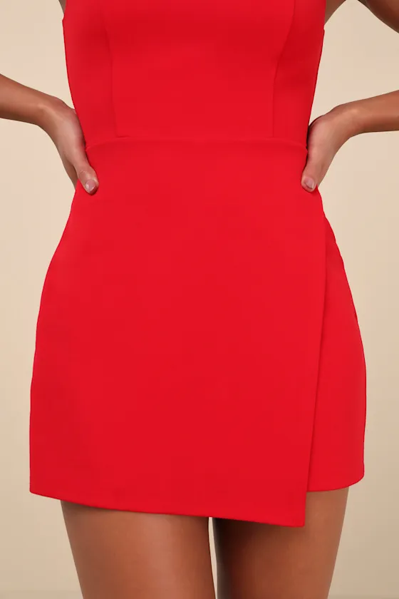 Enticing Endeavors Red Square Neck Sleeveless Skort Romper sold by Lulus product image thumbnail 4