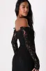 Romance Dreamer Black Lace Off-the-Shoulder Maxi Dress sold by Lulus