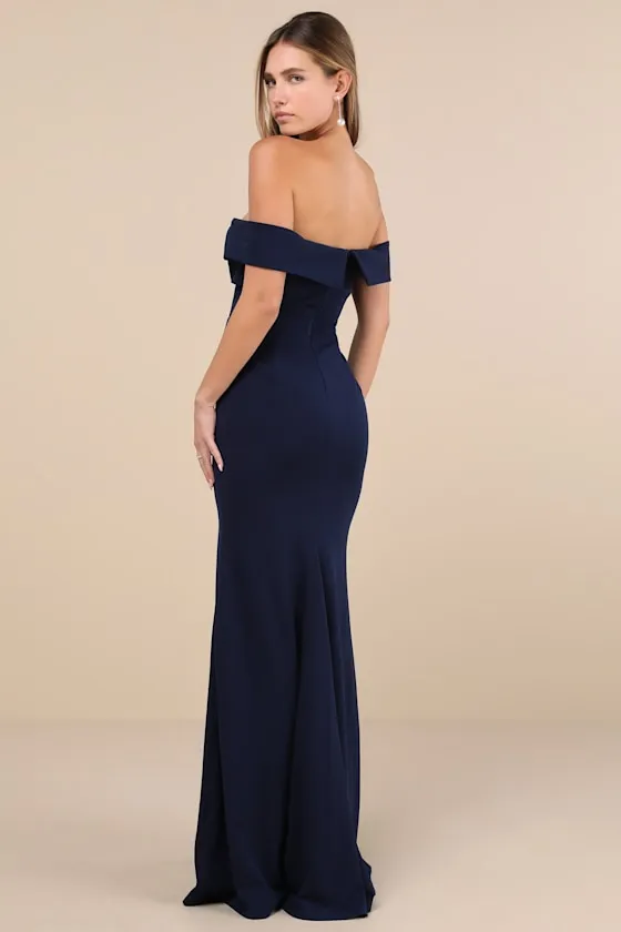 Elegant Perception Navy Blue Off-the-Shoulder Bow Maxi Dress sold by Lulus product image thumbnail 2
