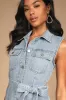 Trendy Throwback Light Wash Denim Button-Up Belted Mini Dress sold by Lulus