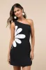 Sunny Design Black Cutout Flower One-Shoulder Mini Dress sold by Lulus