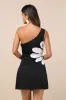 Sunny Design Black Cutout Flower One-Shoulder Mini Dress sold by Lulus