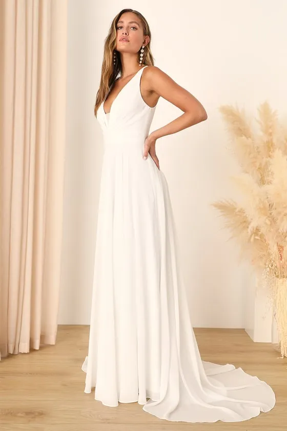 Modern Day Romance White Sleeveless Plunge Maxi Dress sold by Lulus product image thumbnail 3