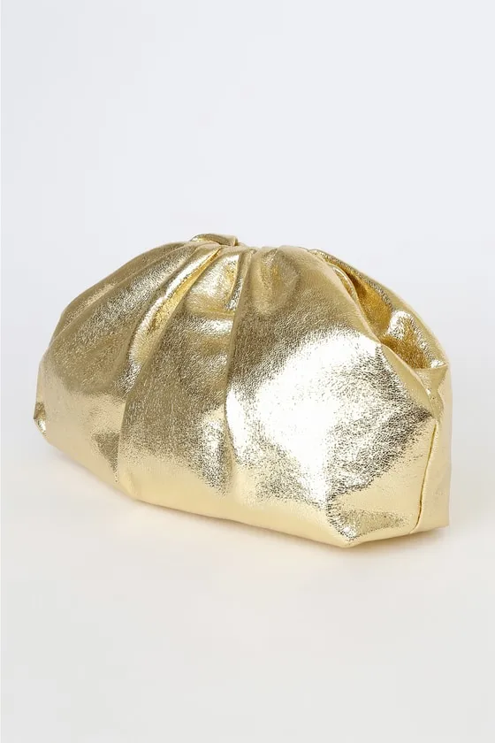 Get Your Trend On Metallic Gold Ruched Clutch sold by Lulus product image thumbnail 3