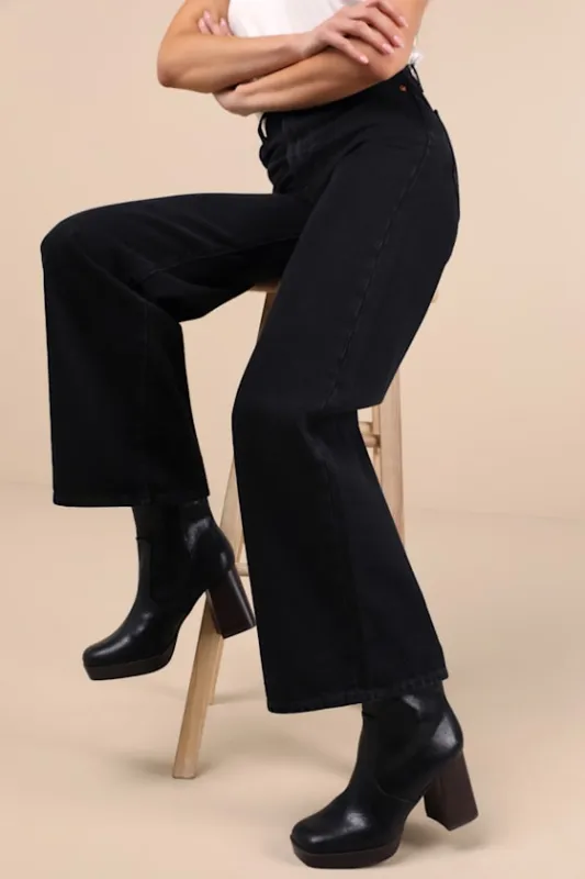 Corbinn Black Platform Ankle Booties sold by Lulus