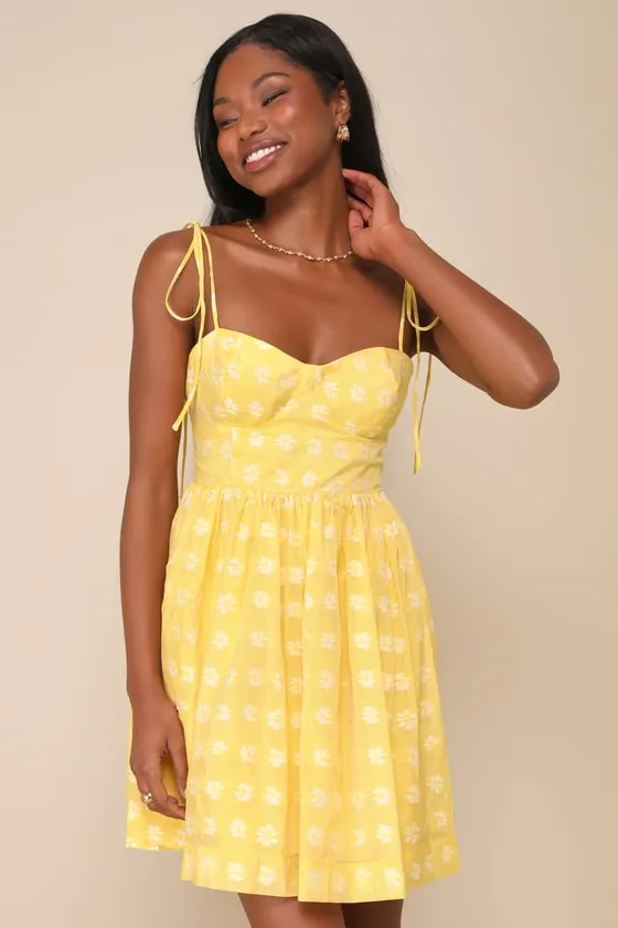 Gorgeous Angel Yellow Embroidered Floral Tie-Strap Mini Dress sold by Lulus product image thumbnail 2