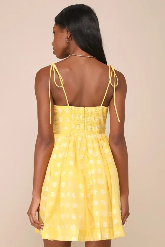 Gorgeous Angel Yellow Embroidered Floral Tie-Strap Mini Dress sold by Lulus product image thumbnail 4