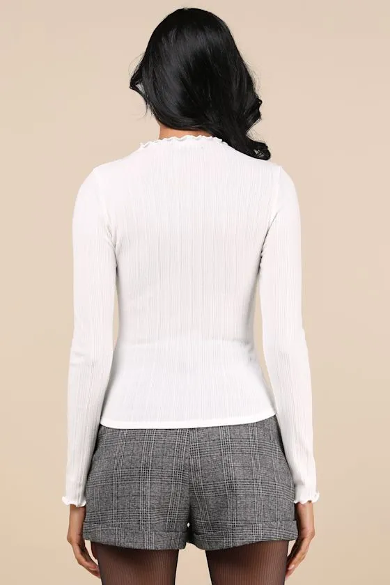 Charmed Vibes Ivory Ribbed Lettuce Edge Long Sleeve Top sold by Lulus product image thumbnail 2
