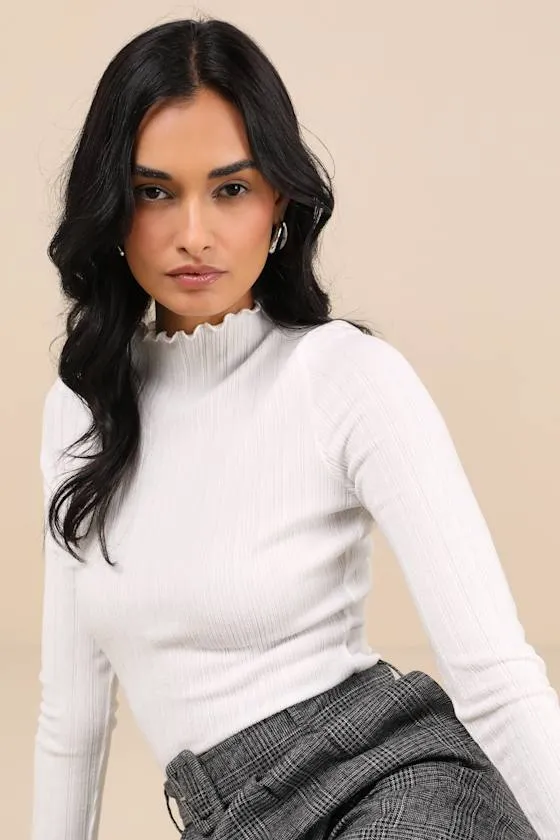 Charmed Vibes Ivory Ribbed Lettuce Edge Long Sleeve Top sold by Lulus product image thumbnail 4