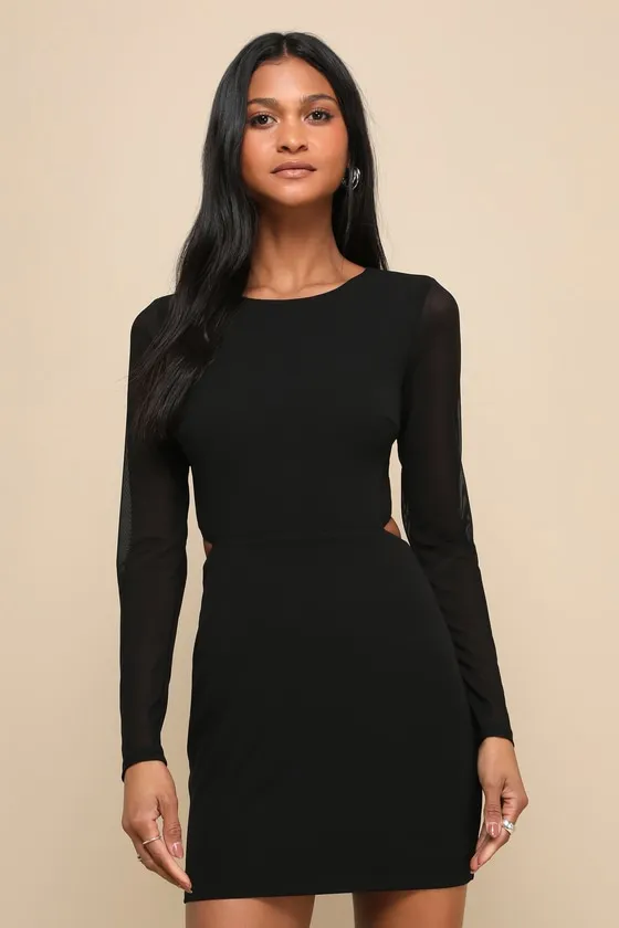 Garden Bliss Black Long Sleeve Cutout Bodycon Mini Dress sold by Lulus
