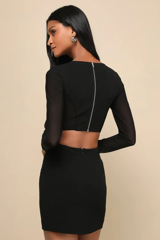 Garden Bliss Black Long Sleeve Cutout Bodycon Mini Dress sold by Lulus product image thumbnail 2