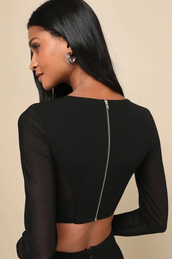 Garden Bliss Black Long Sleeve Cutout Bodycon Mini Dress sold by Lulus product image thumbnail 4