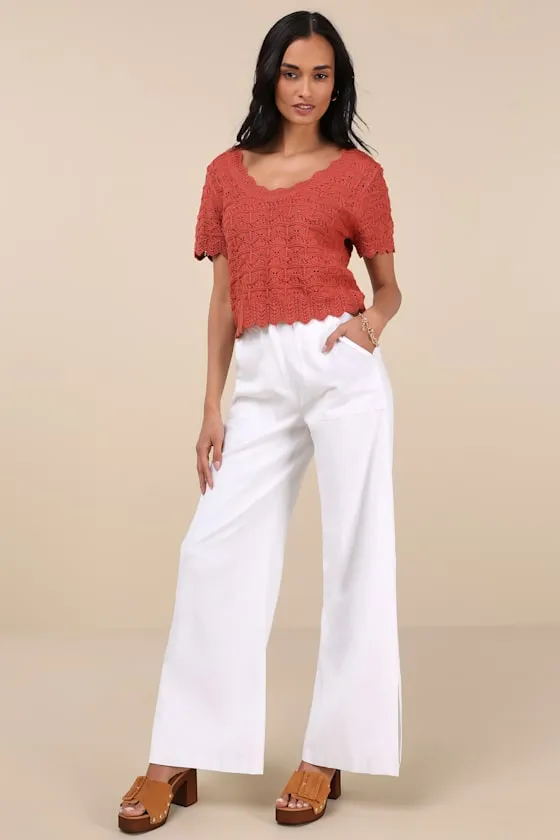 Sweetest Example Rust Orange Pointelle Knit Short Sleeve Top sold by Lulus product image thumbnail 3