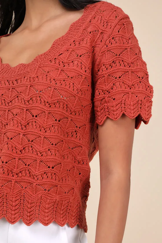 Sweetest Example Rust Orange Pointelle Knit Short Sleeve Top sold by Lulus product image thumbnail 4