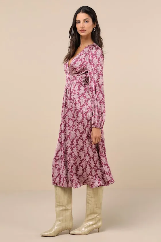 Graceful Impression Purple and Pink Floral Print Midi Dress sold by Lulus product image thumbnail 4