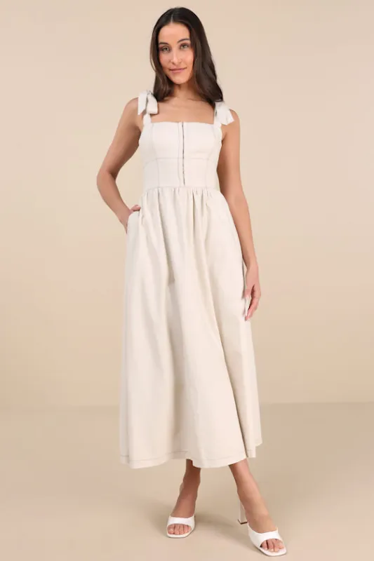 Callina Cream Tie-Strap Midi Dress sold by Lulus
