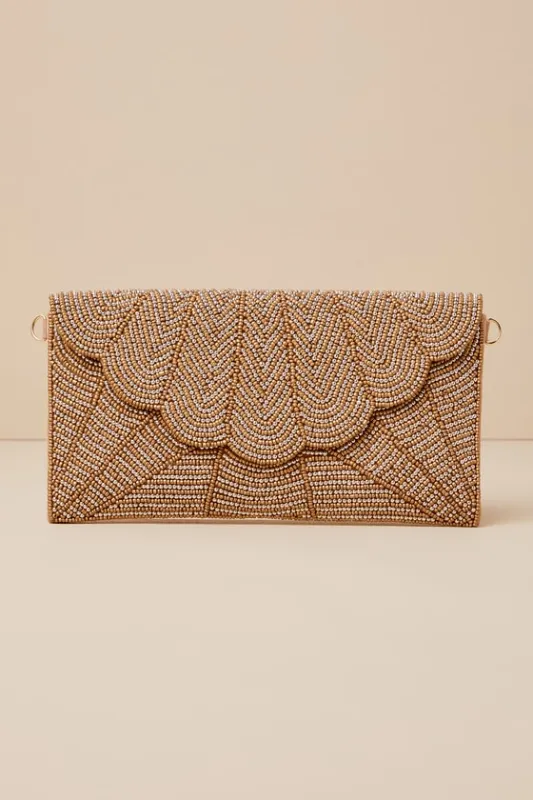 Junipero Gold Beaded Clutch sold by Lulus