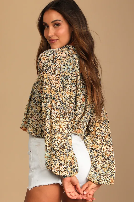 Season of Blooms Cream Multi Floral Print Balloon Sleeve Top sold by Lulus product image thumbnail 3