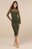 Impressive Flirt Olive Green Mesh Ruched Mock Neck Midi Dress sold by Lulus