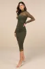 Impressive Flirt Olive Green Mesh Ruched Mock Neck Midi Dress sold by Lulus