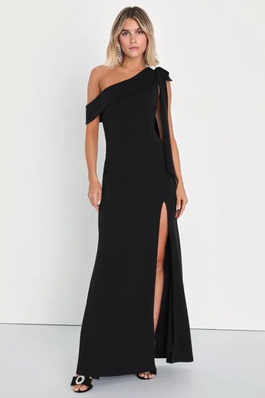 Stepped Out Stunning Black One-Shoulder Mermaid Maxi Dress sold by Lulus