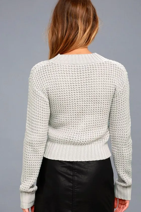 Campfire Cozy Light Grey Cropped Sweater sold by Lulus product image thumbnail 2