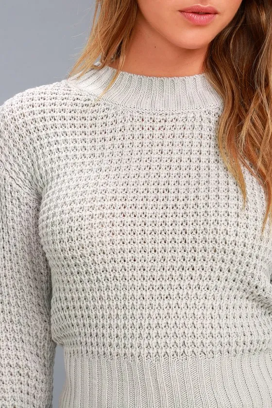 Campfire Cozy Light Grey Cropped Sweater sold by Lulus product image thumbnail 3