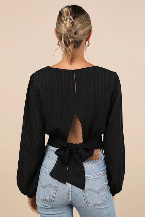 Composed Look Black Balloon Sleeve Tie-Back Long Sleeve Top sold by Lulus product image thumbnail 3