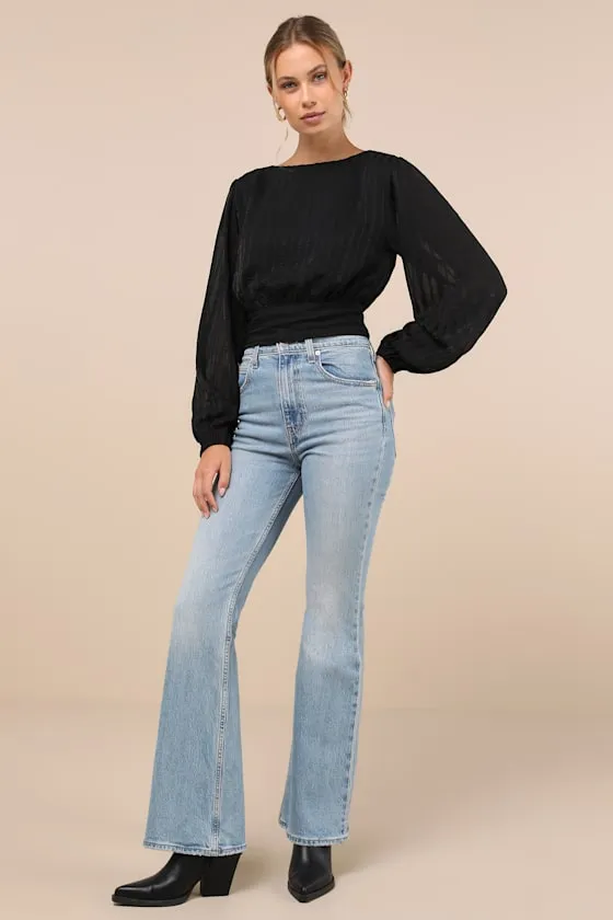 Composed Look Black Balloon Sleeve Tie-Back Long Sleeve Top sold by Lulus product image thumbnail 4