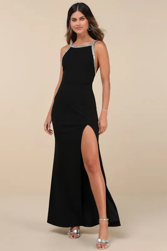 Exceptional Radiancy Black Rhinestone Backless Maxi Dress sold by Lulus