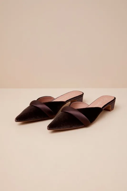 Kellan Espresso Velvet Pointed-Toe Kitten Heel Pumps sold by Lulus