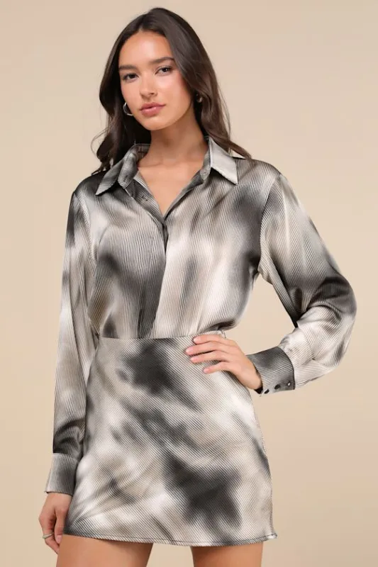 Poised Outcome Grey Multi Pinstriped Satin Mini Skirt sold by Lulus