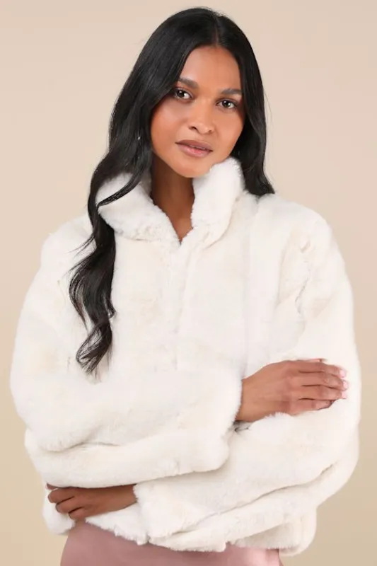 A Chic Classic Ivory Faux Fur Coat sold by Lulus