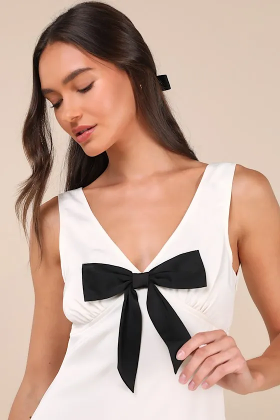 Faradiba Ivory Satin Sleeveless Bow Mini Dress sold by Lulus product image thumbnail 2