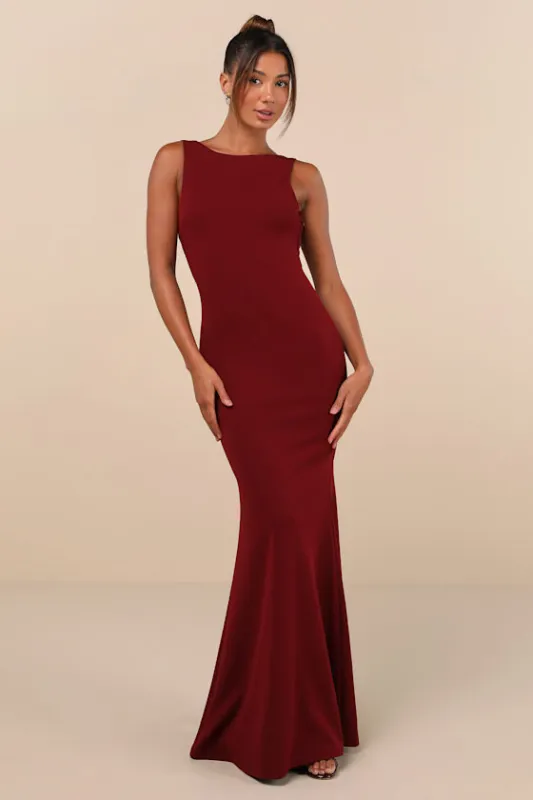 Love In Your Eyes Wine Red Knotted Mermaid Maxi Dress sold by Lulus