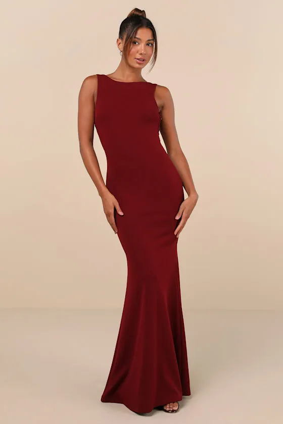 Love In Your Eyes Wine Red Knotted Mermaid Maxi Dress sold by Lulus