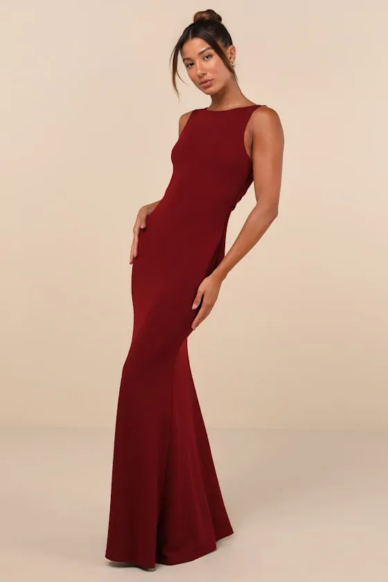 Love In Your Eyes Wine Red Knotted Mermaid Maxi Dress sold by Lulus product image thumbnail 3
