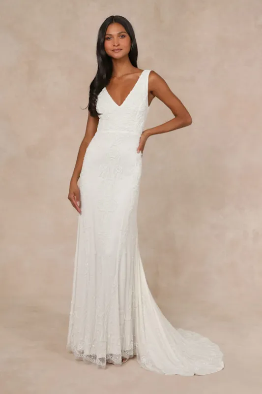 Passionate Romance White Beaded Sequin Mermaid Maxi Dress sold by Lulus