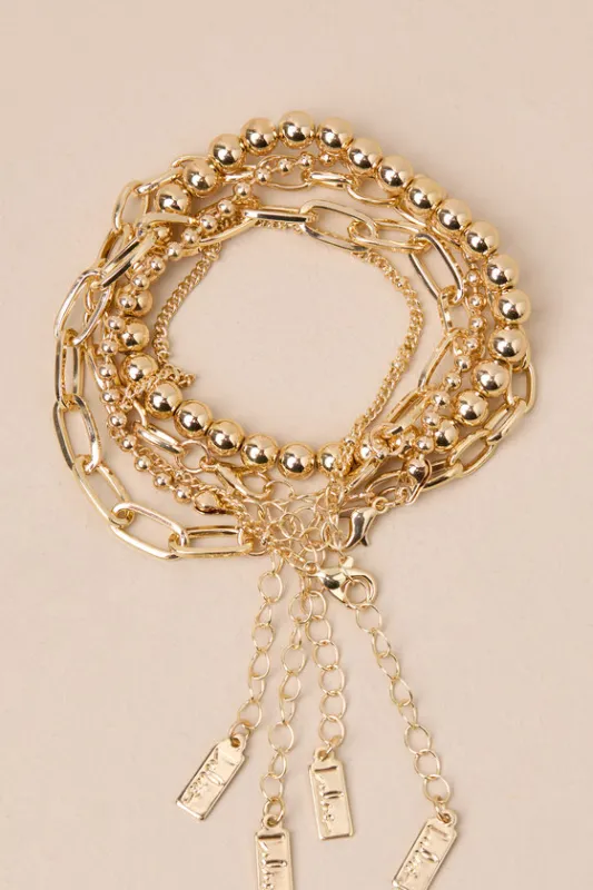Glittering Impulse Gold Five-Piece Chain Bracelet Set sold by Lulus