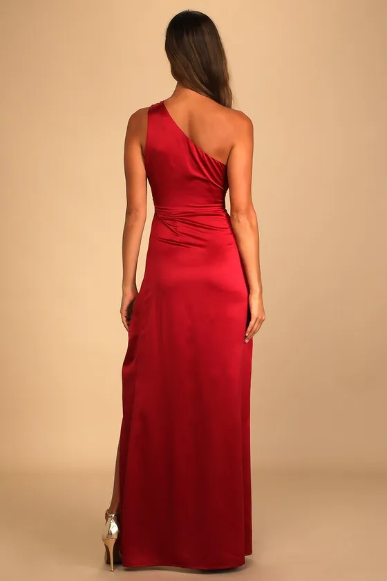 Dreaming of Elegance Wine Red Satin One-Shoulder Maxi Dress sold by Lulus product image thumbnail 2